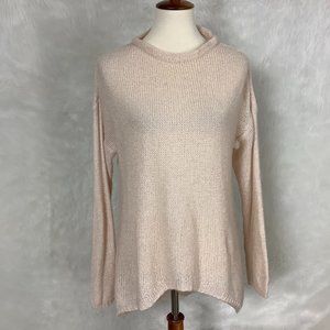 Oriana Pink Open Knit Pale Pink / Pinkish Ivory Split Back Mohair Wool Sweater L